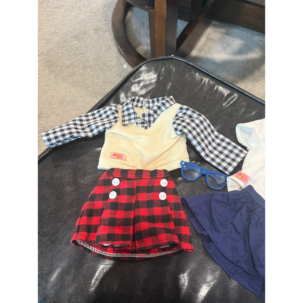 Our Generation Doll Clothes Plaid Shirt Vest Skirt Outfit Blue‎ Glasses